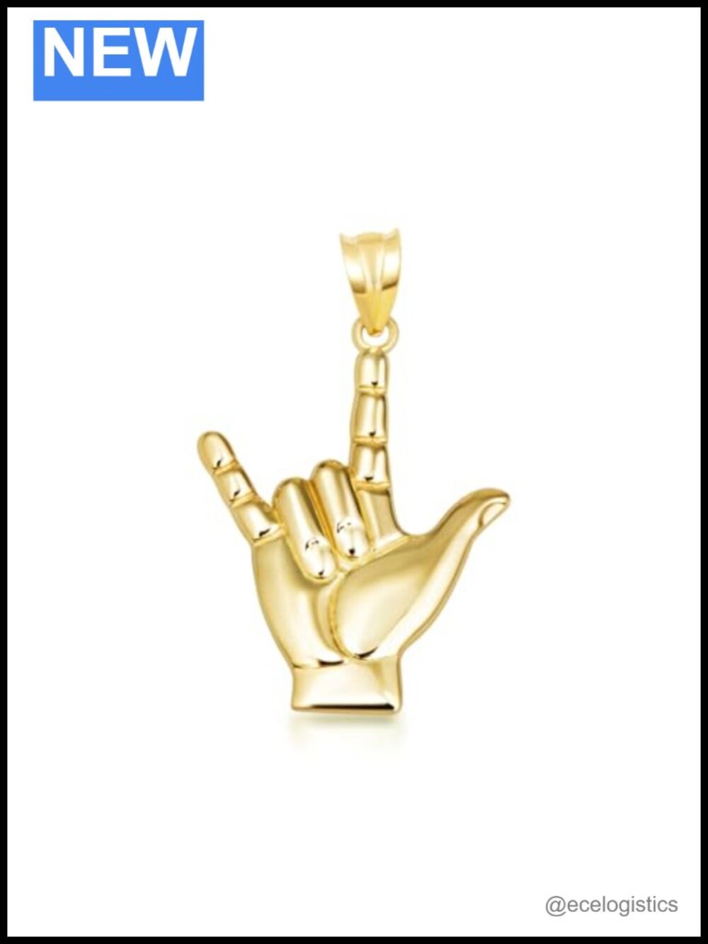 10K Solid Gold ASL I Love You Hand Sign Pendant Necklace 18 In Rolo Chain